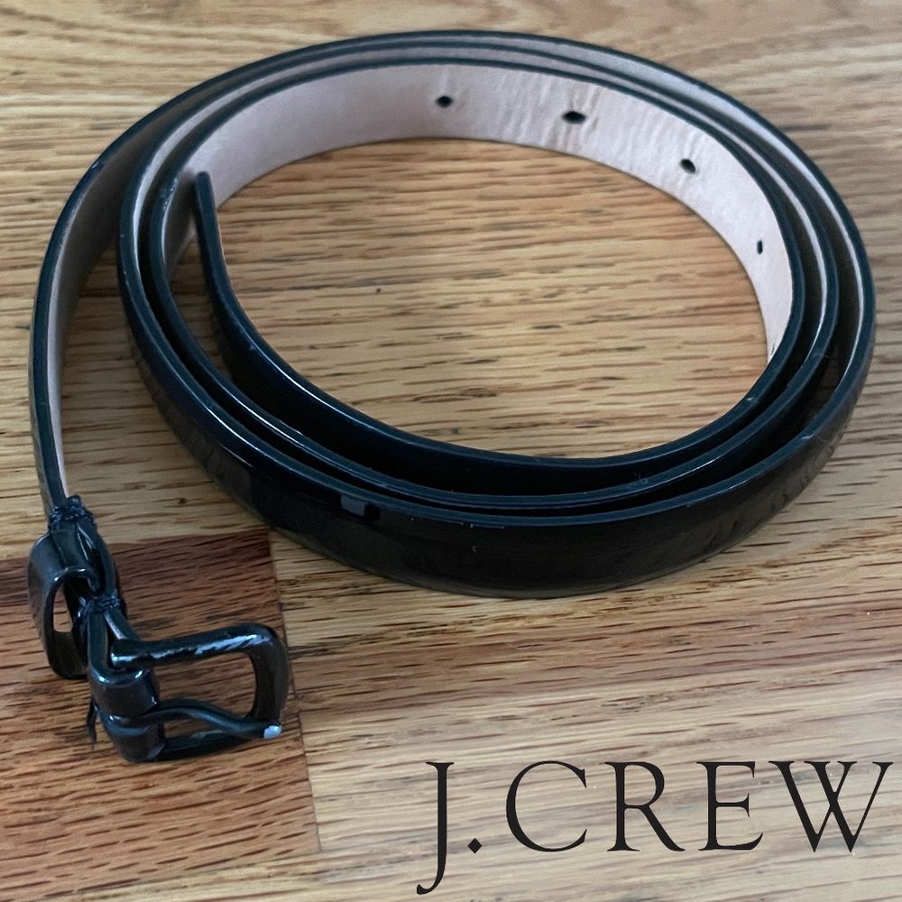 EUC! J. Crew Women's Black Patten Leather Belt - sz. L